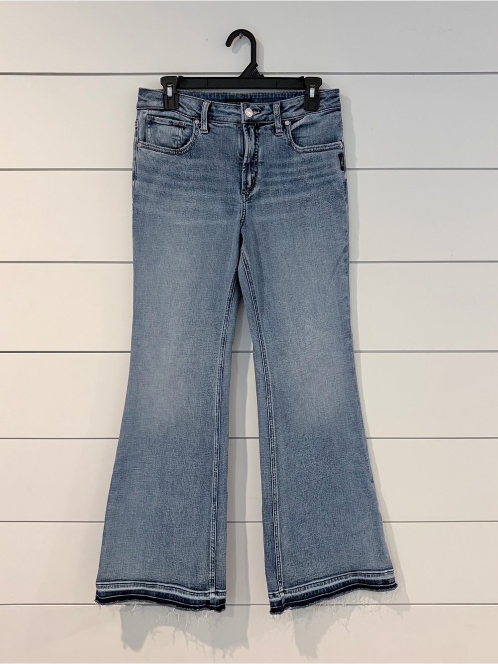 Silver Jeans Most Wanted Flare Jeans Boho Y2K Raw Hem W29 Coastal Cowgirl Indie